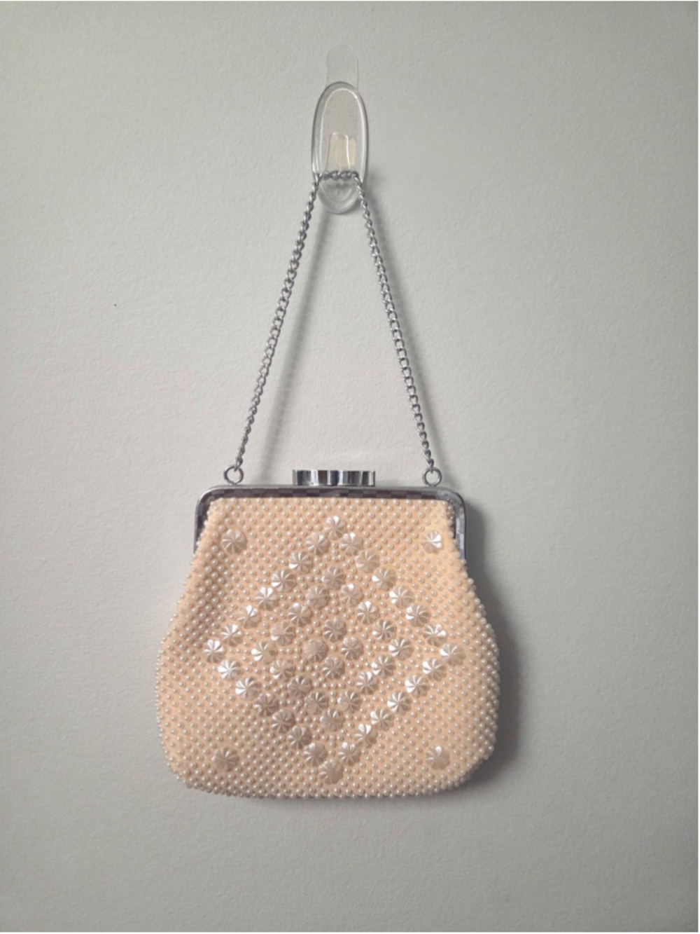 1960s-70s Beaded Evening Bag Hong Kong Pearl Purse Bridal Clutch Wedding Handbag